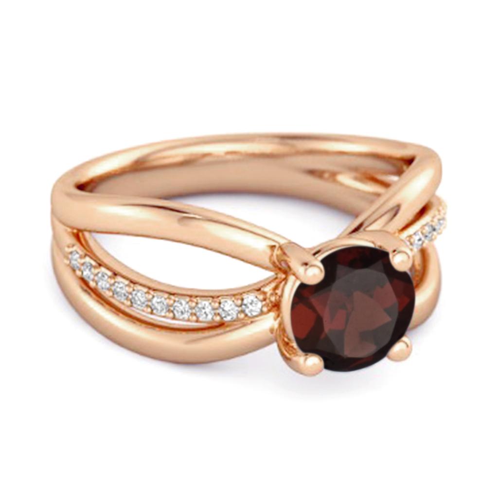Garnet Infinity Pave Split Band Ring - 925 Sterling Silver Rose Gold Vermeil