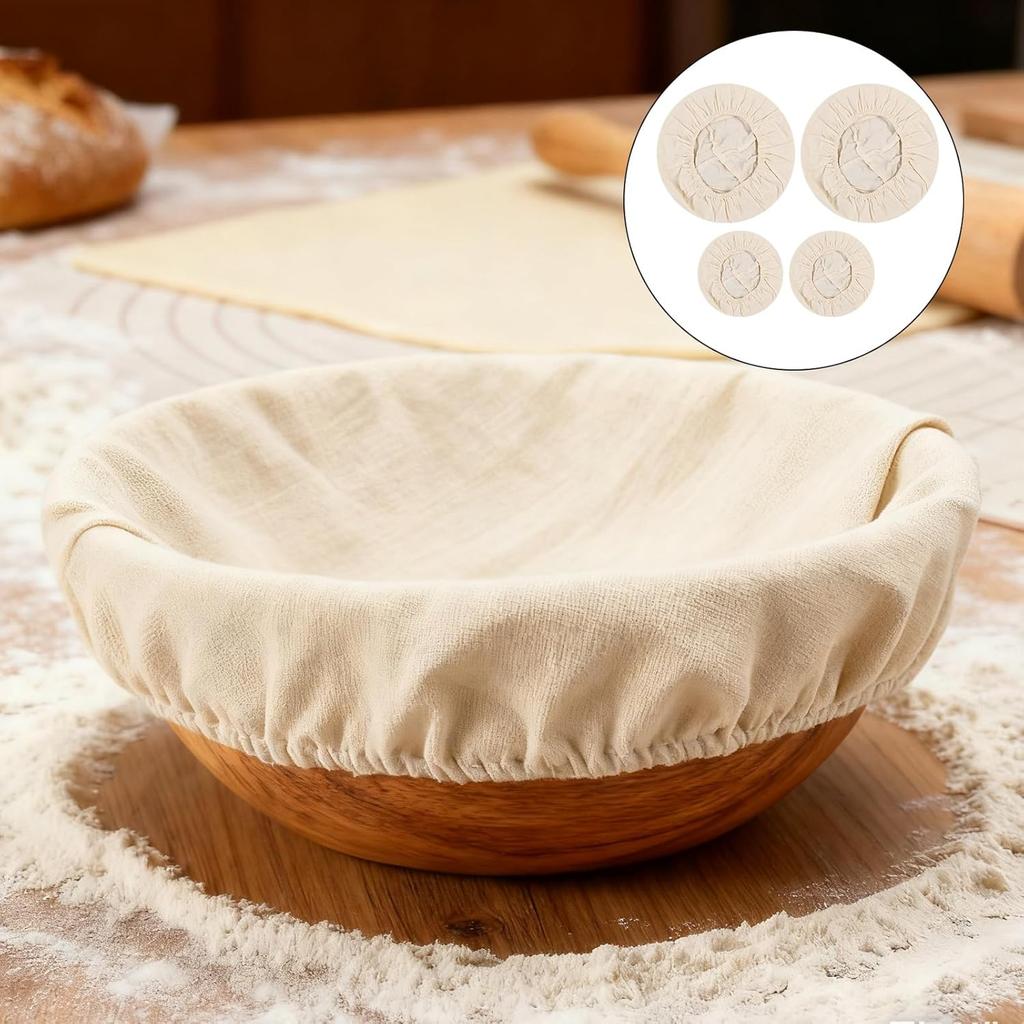 4 Pack Bread Proofing Basket Liner, 2 Pack 10 Inch Round Banneton Basket Cloth Cover & 2 Jar Covers, Natural Cotton Sourdough Proofing Liners for