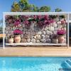 Arazzo Muro di Pietra Mediterraneo, Tessuto di Sfondo con Fiori di Bougainvillea Rosa, Decorazione per la Stanza