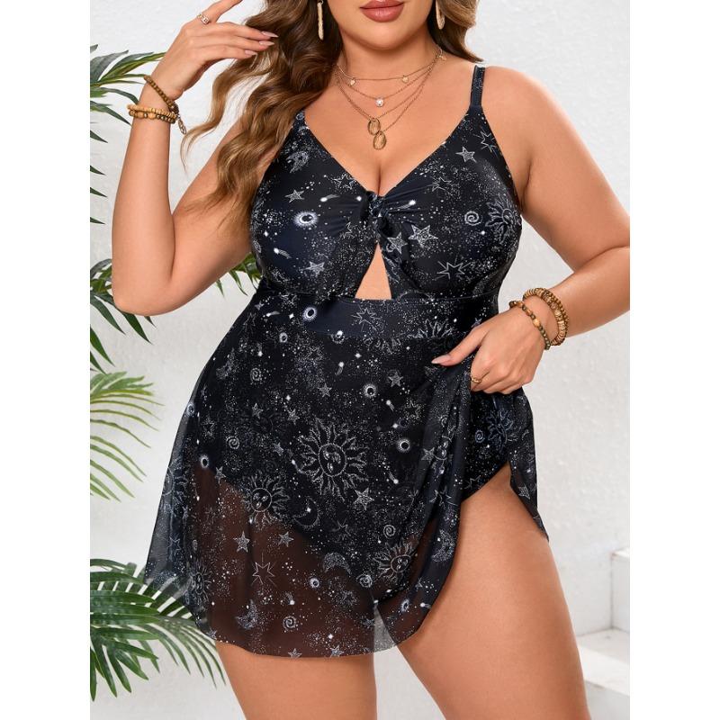 Women S Plus Size Black Floral Print One Piece Swimsuit