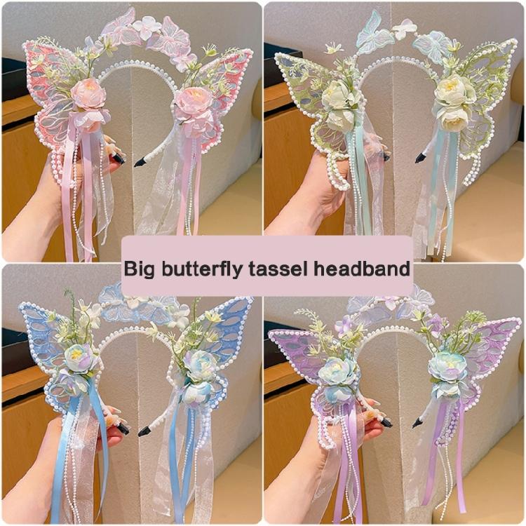 Pearls Headband Butterfly Ribbon Pageant Prom for School Play Stage Props