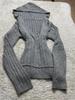 2026 Spring Gray Vintage Slim Outfit New Harajuku Design V-neck Casual Hooded Pullovers Solid Elegant Warm Knitted Sweater Women