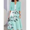 Summer New Short Sleeve Two-piece Set Plus Size Dress Women Floral Print O Neck A Line Casual Dresses Women Fashion Vintage Dress with Jacket 26374