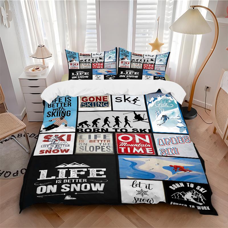 3pcs Snowy Adventures Print Bedding Set (1 Cover + 2 Pillowcases, Without Inserts), This Printed Bedding Set Is Soft and Comfortable