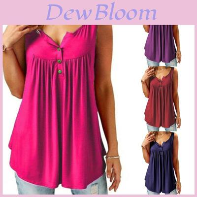 Elegant Women Ruffle O Neck Swing Tunic Blouses In Chic Button Sleeveless Design