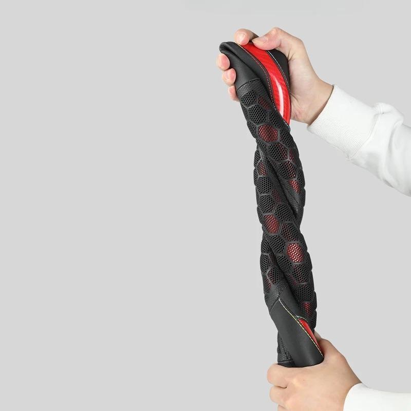 The car steering wheel cover features a strong grip and 3D honeycomb anti-slip design, suitable for 14.5 to 15 inches