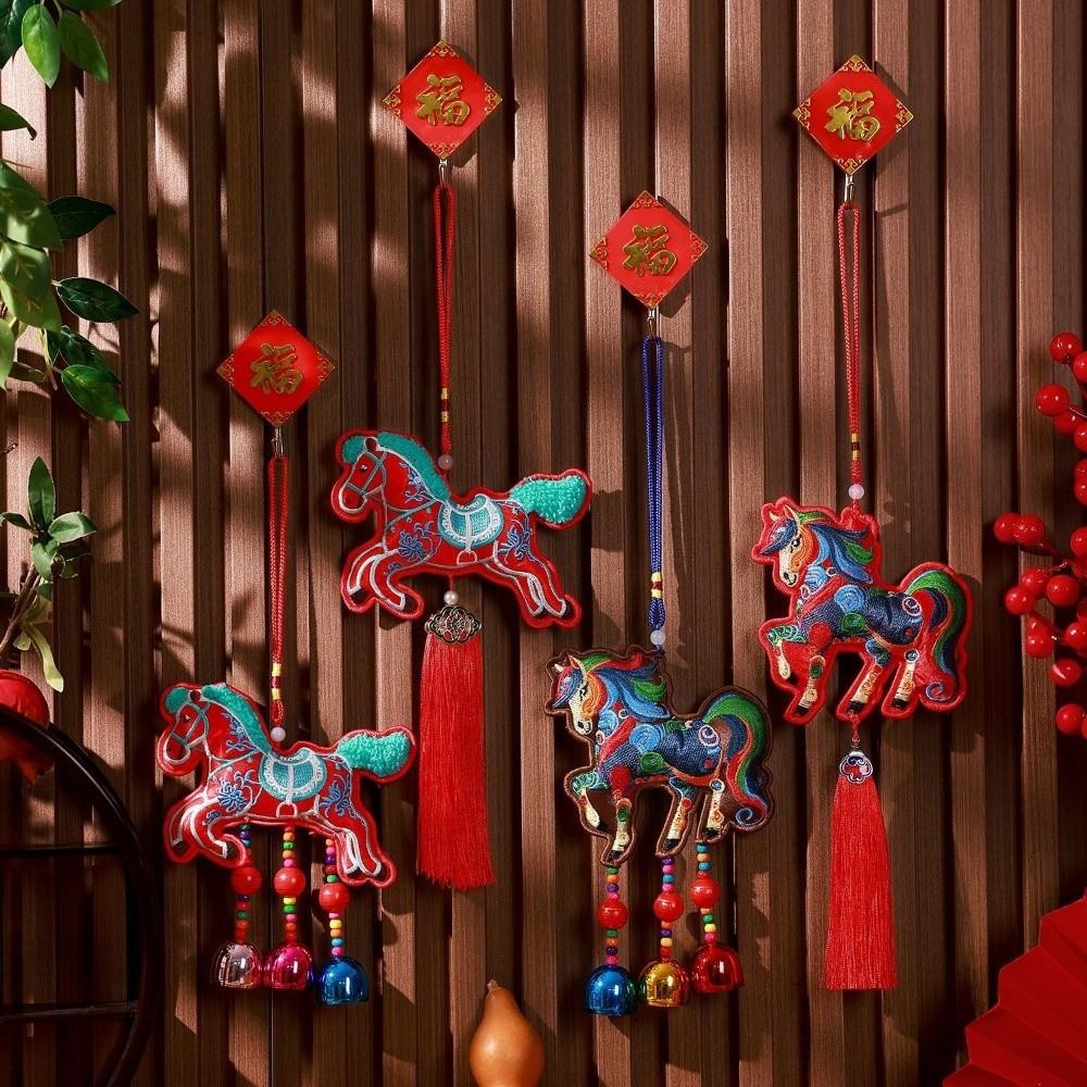 with Tassel Spring Festival Bell Pendant Embroidered Horse Wind Chimes Decoration  Zodiac Year Gift