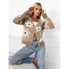 Damen Cropped Floral Jacquard V-Ausschnitt Dickstrick Cardigan Pullover Oberbekleidung