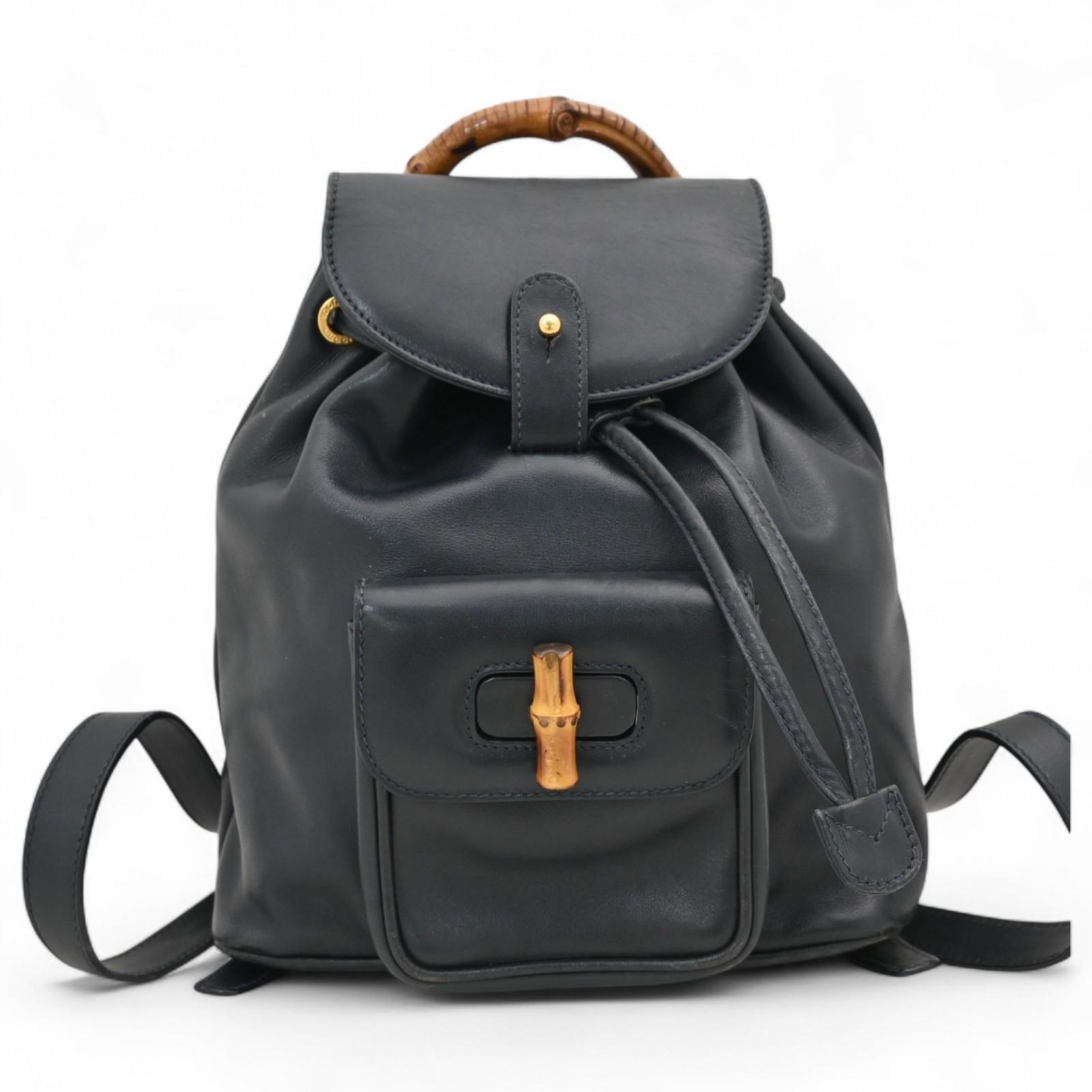 

Auth GUCCI Bamboo Backpack Rucksack Dark Green Leather 003 3444 0030 gu9814kk