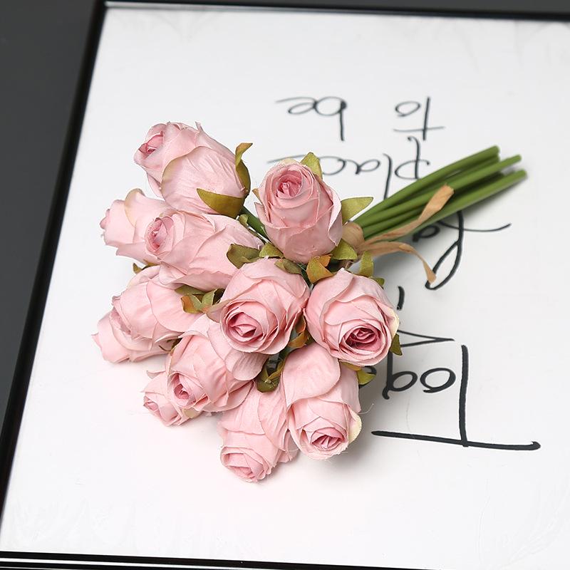 Artificial 12-Head Rose Bouquet for Bridal, Valentine's, Home Decor, Table Centerpiece, or Photography Props.