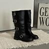 Fashion Versatile Retro Belt Buckle Medium Boots Women's Autumn and Winter 2025 New Belt Buckle Heightening Fashion Boots Tide