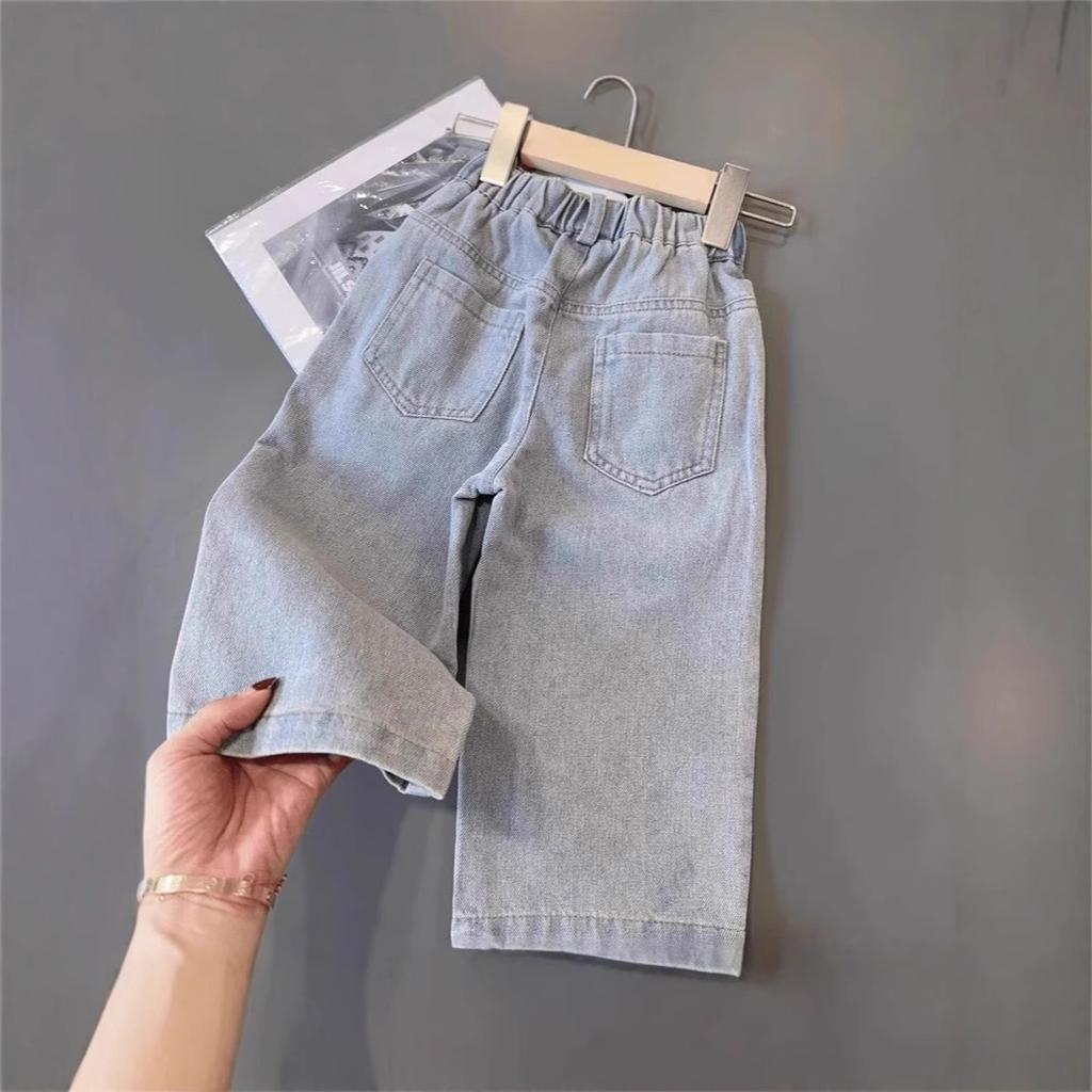 Girls' Denim Wide Leg Pants Children's Jeans Thin Straight Leg Pants High Waisted Pants
