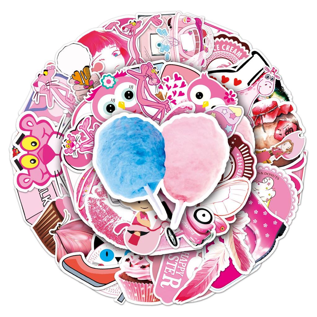 54 Sheets Pink Cartoon Stickers for Girls - Waterproof Decoration for Journals, Suitcases, and Water Bottles