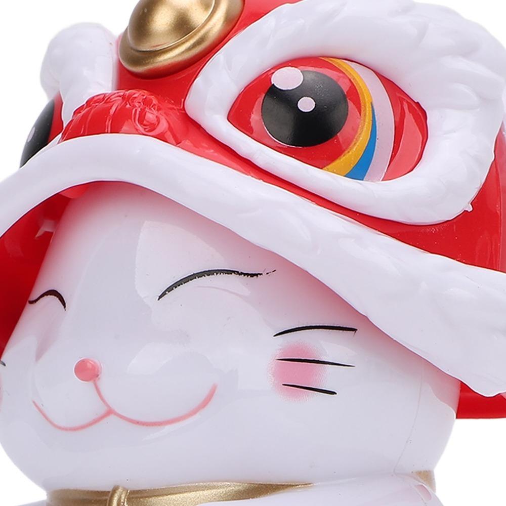 Red & Yellow Solar Nodding Lion Dance Cat Cultural Style Cat Figurine Office Desk Ornament