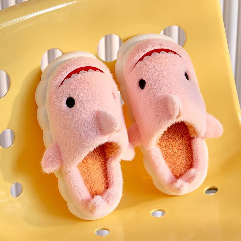 Children's Anti-Slip Cartoon Shark Slippers – Comfortable, Warm Cotton Parent-Child Slippers for Girls