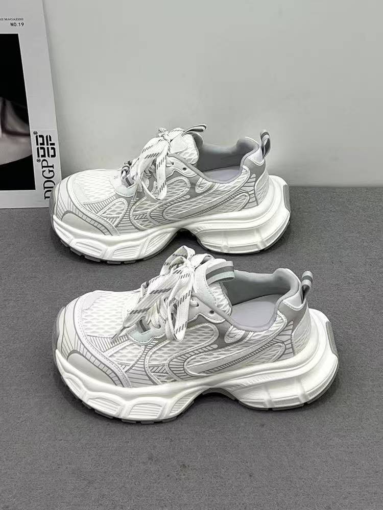 European Goods Popular Locomotive Fried Street Dad Shoes 2025 Spring and Summer New Muffin Thick-soled Lace-up Versatile Casual Sports Shoes