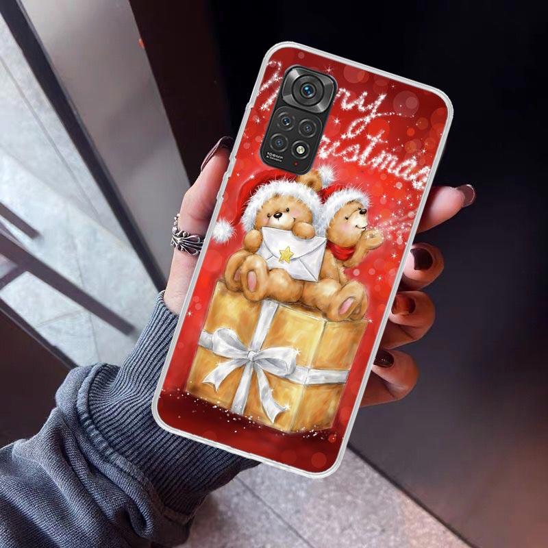 

Happy Christmas Cute Bear Gift Phone Case For Xiaomi Redmi Note 10 11 12 13 14 15 Pro Plus 11S 12S 14S 11T 11E 10S Soft TPU Back Note 12 Pro Plus