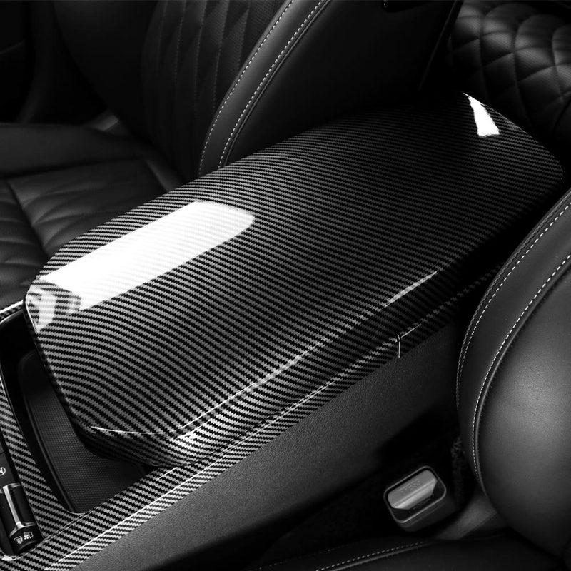 Car Interior Accessories Centre Console Armrest Compartment Lid Cover Carbon Fiber Style ABS Material For Kia Stinger 2018-