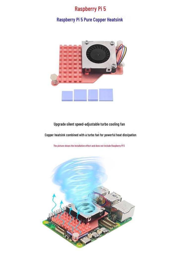 Raspberry Pi 5 Adjustable Turbo Silent Fan with Copper Heatsink