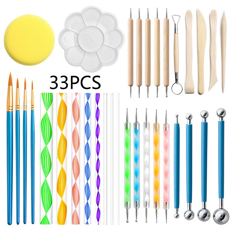 19-teiliges Mandala-Kunstwerkzeug-Set: Vorlage, Federmäppchen, Palette, Punktmalwerkzeuge und Bohrstift