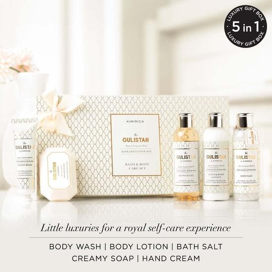 Luxusní dárková sada Kimirica The Royal Gulistan pro ženy a muže| Rozmazlovací sada k výročí, narozeninám | Majestátní vůně růže| 100% vegan