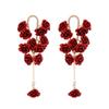 Elegant European & American Long Tassel Flower Earrings with Diamond-Inlaid Spray-Painted Design in Sterling Silver for Women