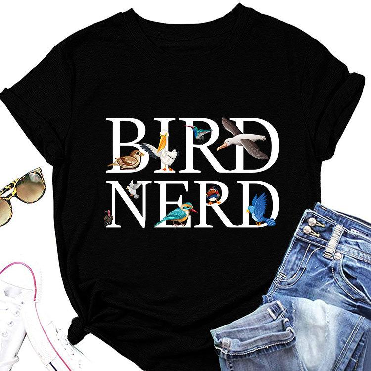 New summer fashion shortsleeved Tshirt Bird Nerd Tee printed casual Womens crewneck top with pullover