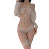 Sex Underwear Sexy Lace Temptation Three-point Bra Underwear Women's Open Transparent Pajama Set H