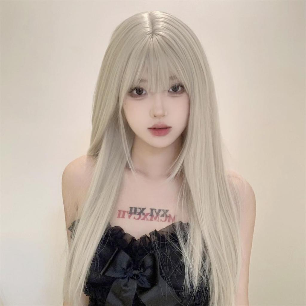 Akixen Paruka Dlouhá Rovná Bílá Zlatá Paruka Americká Zlatá Harajuku Styl Malý Obličej Tepelně Odolná Cosplay Síťka na Vlasy Módní Události Halloweenské Kostýmy