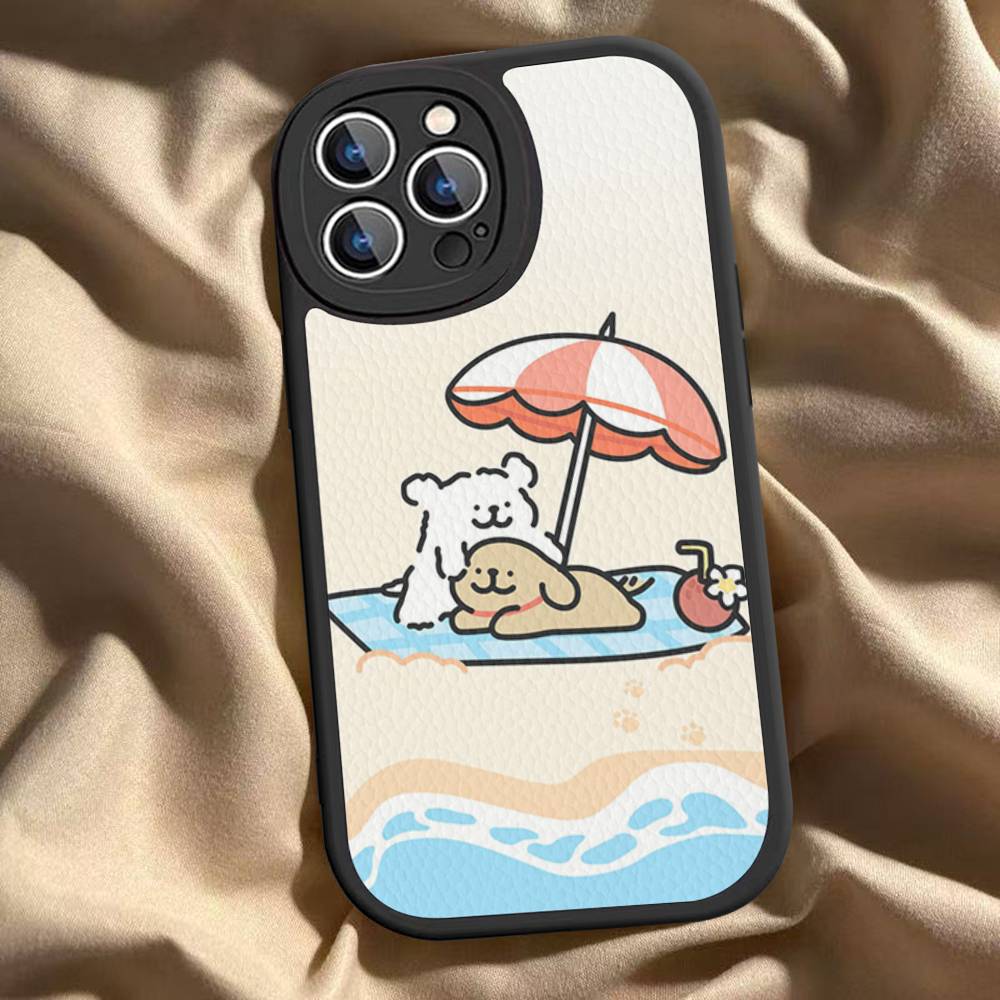 Lovely Line Dog Maltese For iPhone 16 15 14 16E 13 12 11 Pro Max Plus Phone Leather Case