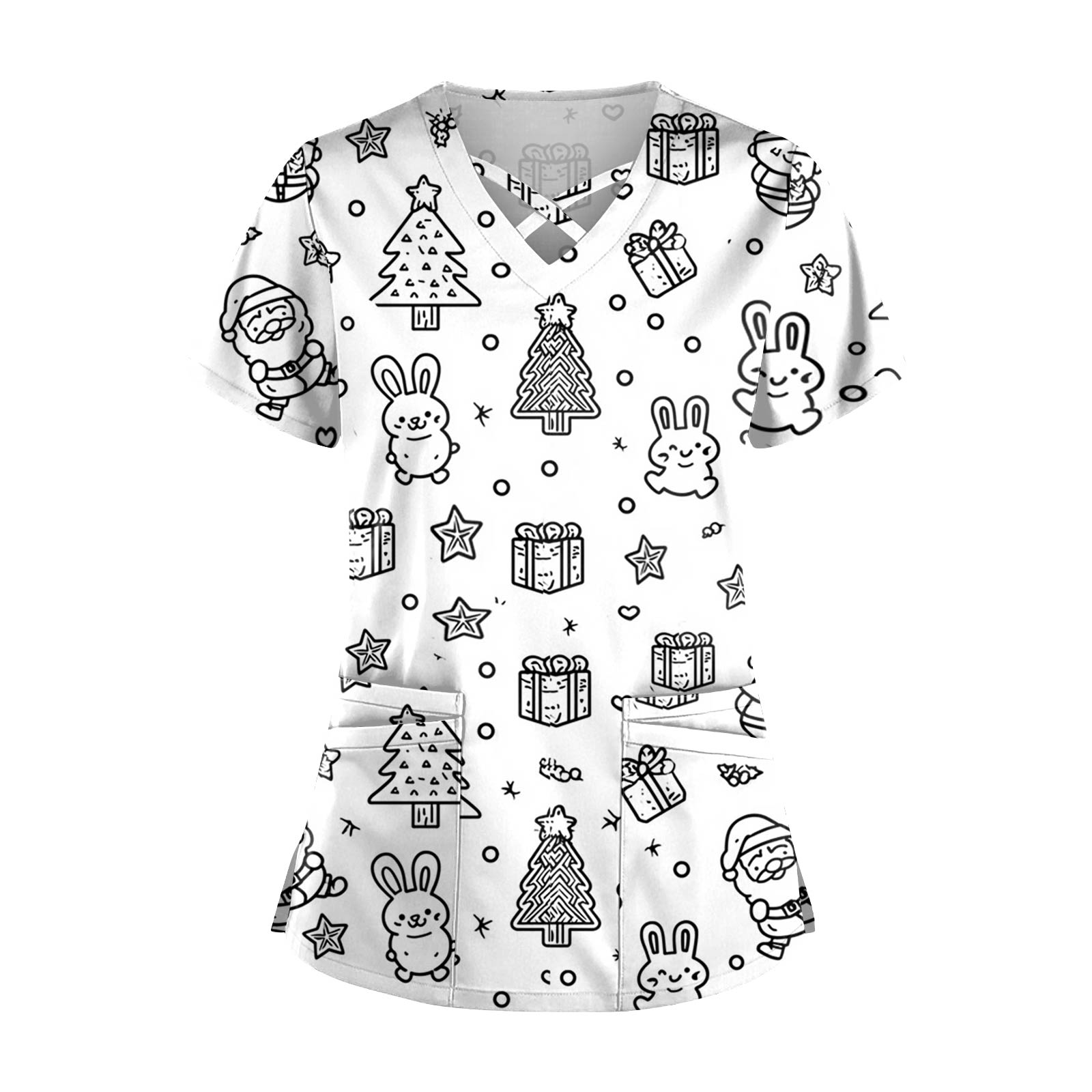 

Women s Short Sleeve Stagger V Neck Print Pocket Dry- Top S Темно-синій