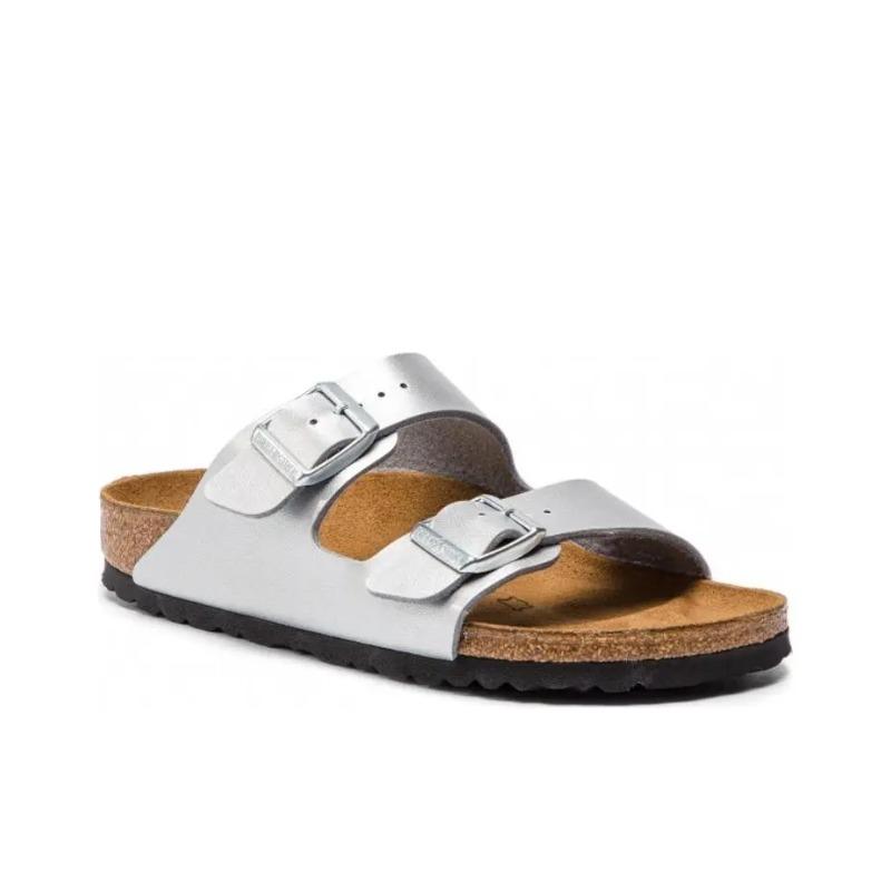 Birkenstock Unisex Leather Breathable Buckle Mule Sandals Silver 1012283 35