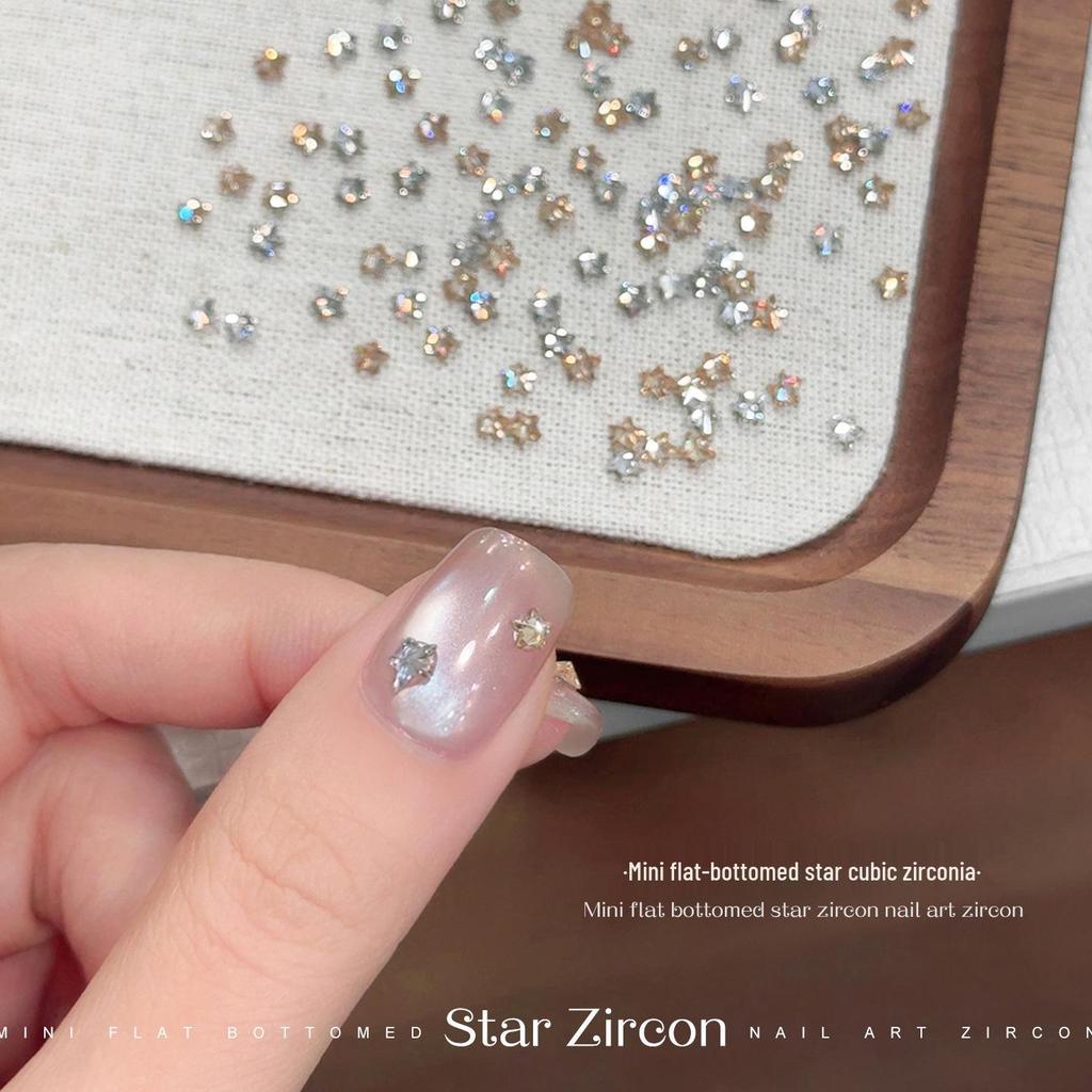 Sparkling Mini Zirconia Flat Star 3D Nail Decorations: Champagne Autumn/Winter Mix
