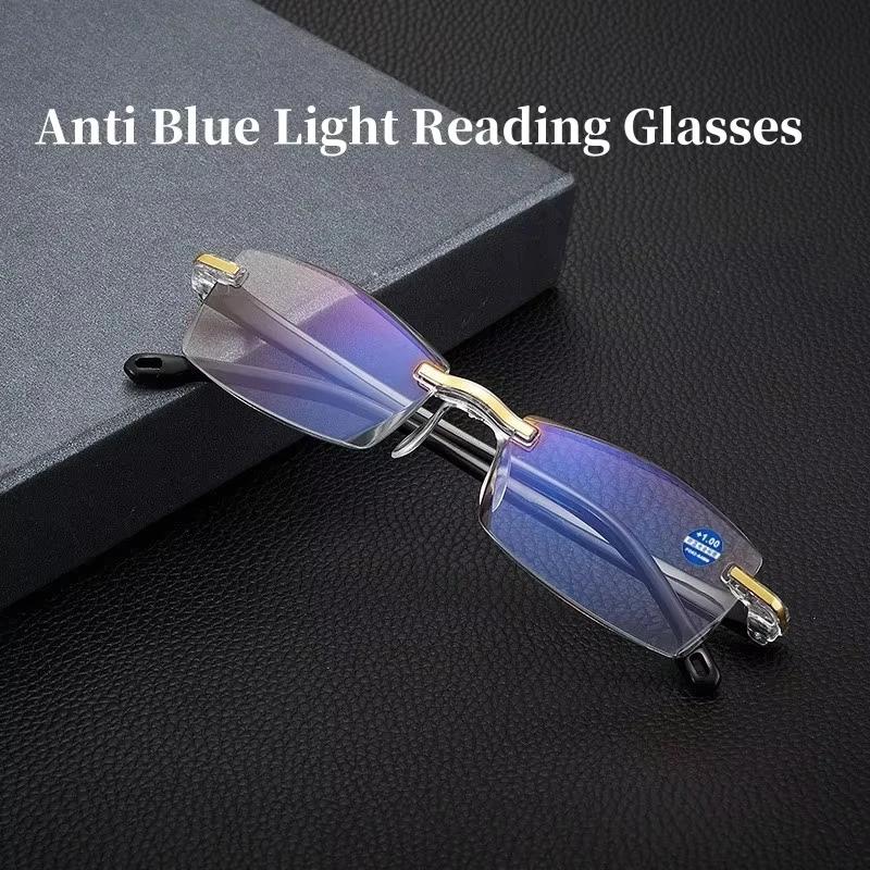 Gafas de lectura con protección contra la luz azul para hombre y mujer, anteojos de lectura sin montura para presbicia, estilo vintage, ultraligeros, ópticos, para hipermetropía