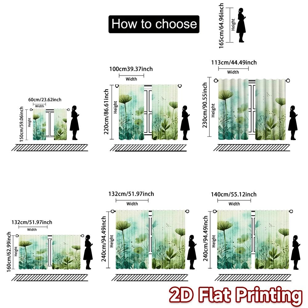 2D FLAT PRINTING 2pcs Curtains (Without Rod) Floral Watercolor Greenery Saint Patrick is Day holiday curtains with digital