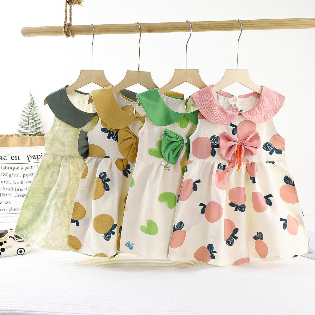 Infant Girls Cloud Cotton Printed Bow Knot Princess Dress Casual Daily Cute Party Dress for Baby Girls
