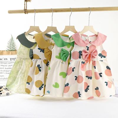 Girls Summer Cloud Cotton Sleeveless Princess Dress Cute Bow Breathable Dress