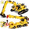 HUIQIBAO MOC Engineering Excavator Crane Truck Building Blocks Vehicle Car Bricks City Construction Toys For Children Boys