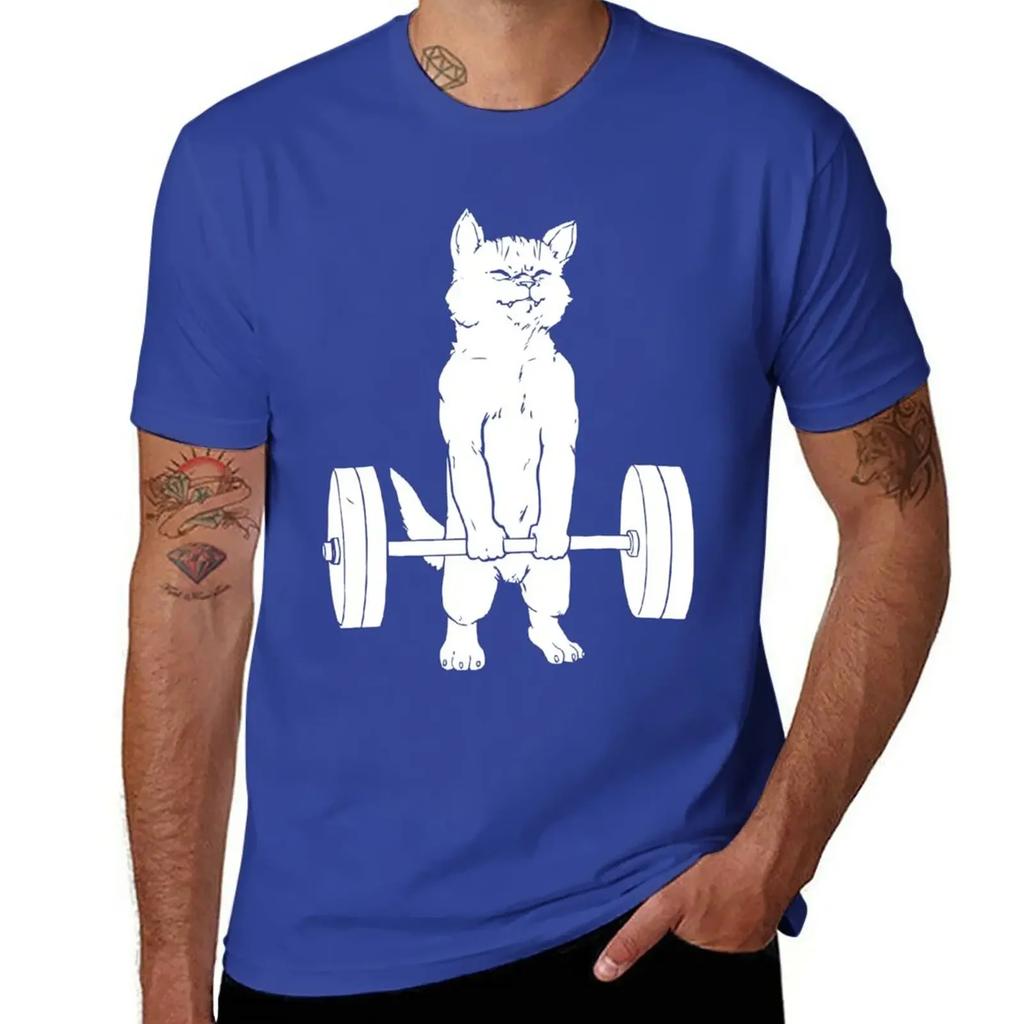 Gewichtheben Katze Kreuzheben Heben T-Shirt ästhetische Kleidung Sommer Oberteile Sportfans schlichte weiße T-Shirts Herren