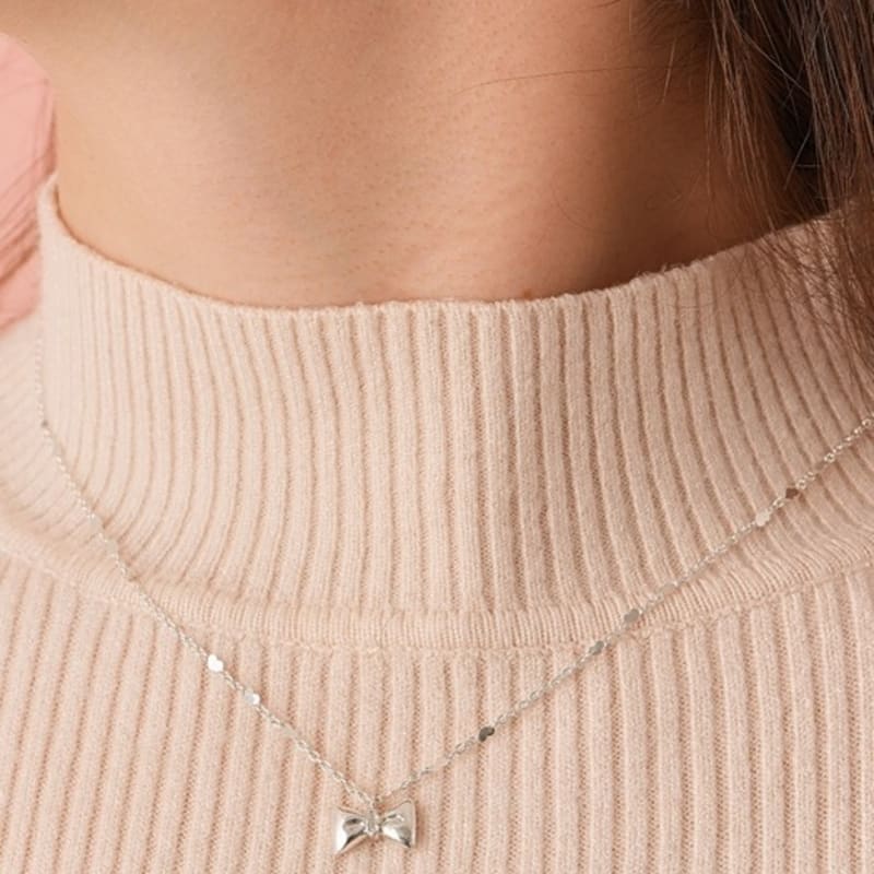 BELLOOGGI Sweet Bow Necklace Natural White Topaz Butterfly Ribbon Necklace