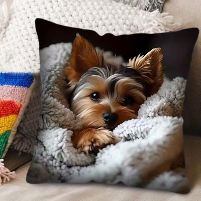 Cute Schnauzer Print Velvet Pillowcase With Core Living Room Sofa Ultra Soft Waist Cushion Home Decor Long Rectangle Pillow