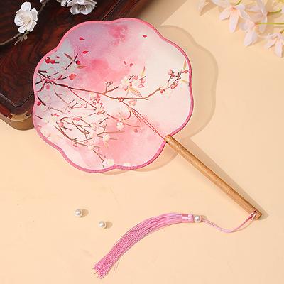 Evantai rotund imprimat vintage pentru dans chinezesc, vară, Cheongsam clasic, costum de curte, Hanfu, femei, evantai de mână cu ciucuri