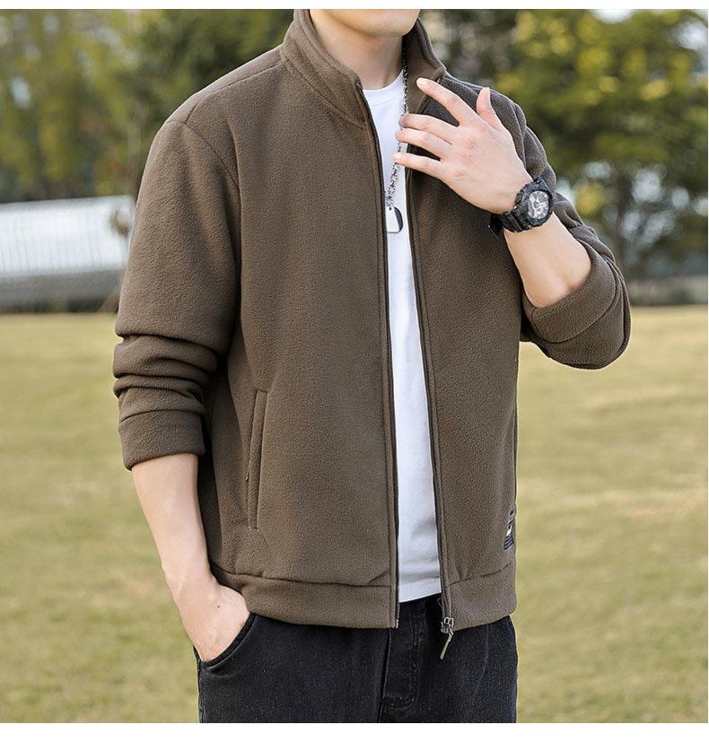 Men's Plus Size Fleece Jacket - Thick Stand Collar, Casual Autumn/Winter Outdoor Sports