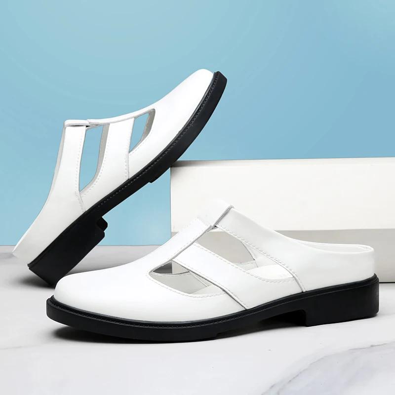 Fashion Summer Casual Leather Sandals Fashion Men Breathable Anti-slip Comfy Design Sandals Soft Bottom Outdoor Walking Half Drag Shoes