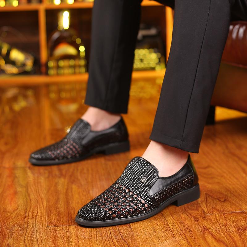 Summer new men's sandals business dress handwoven breathable leather shoes men's hole shoes men's shoes trade shoes