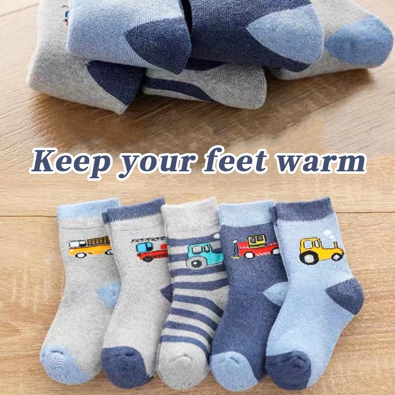 5Pairs Terry Socks for Children Cartoon Children's Fashion Wholesale To Resell Socks Little Car Delicate and Soft 1-16Years