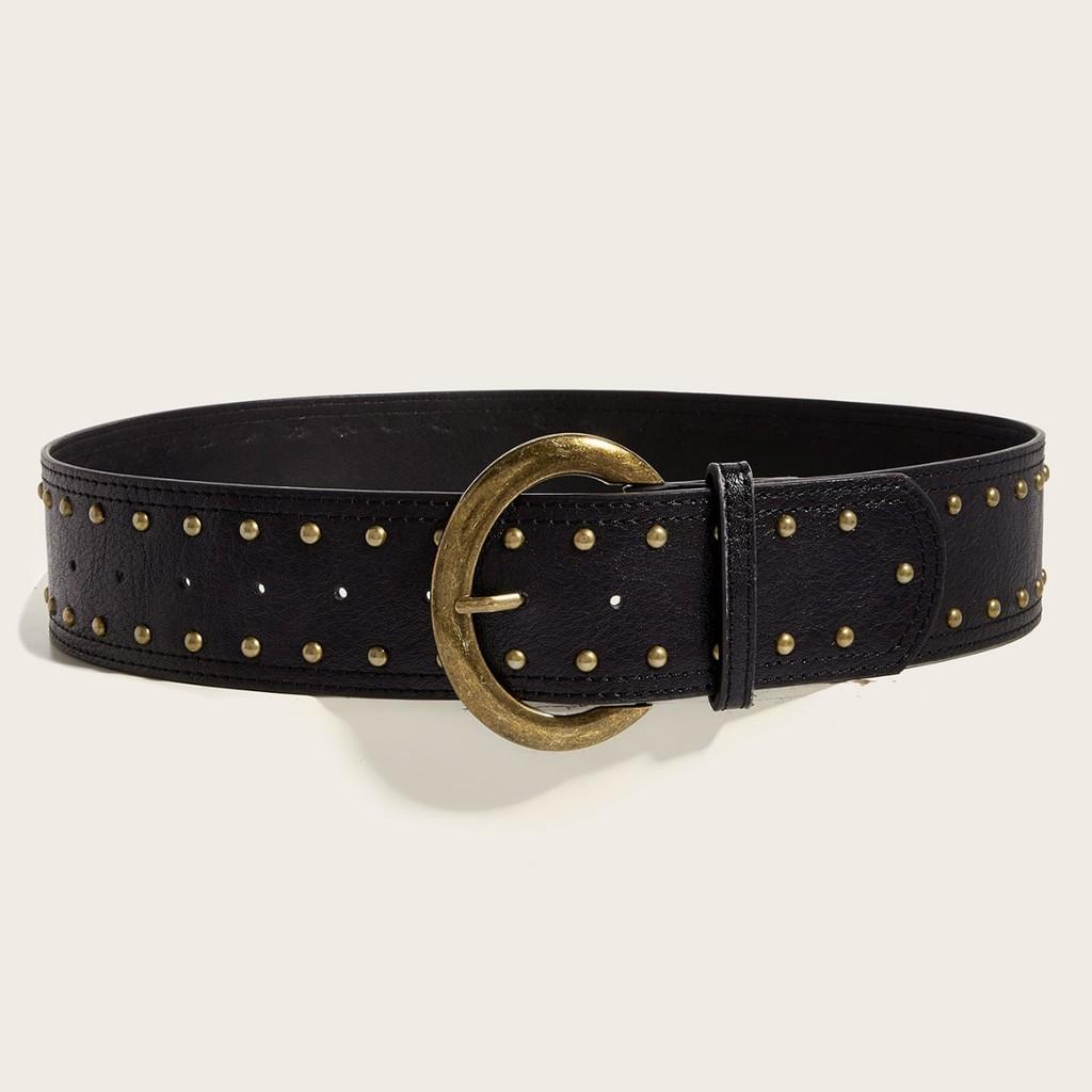 Rivet Leather Punkinspired Belt With Double Row Stitching Urban Style Outfits
