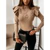 Women's New Autumn and Winter Long-sleeved Round Neck Lace Decoration Solid Colour Bottoming Shirt