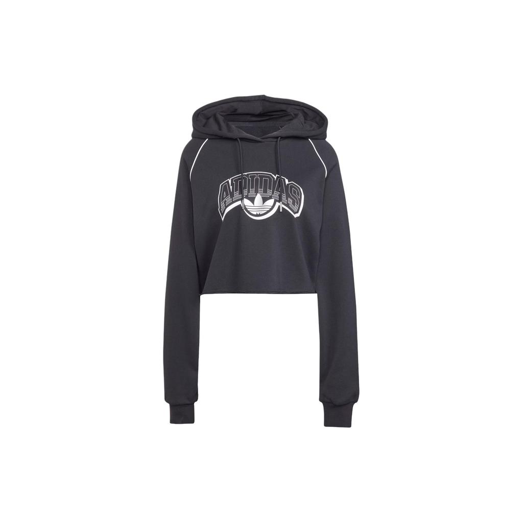 Adidas Originals Cropped Hoodie With Letter Logo Print Women Hoodies Black IT9772