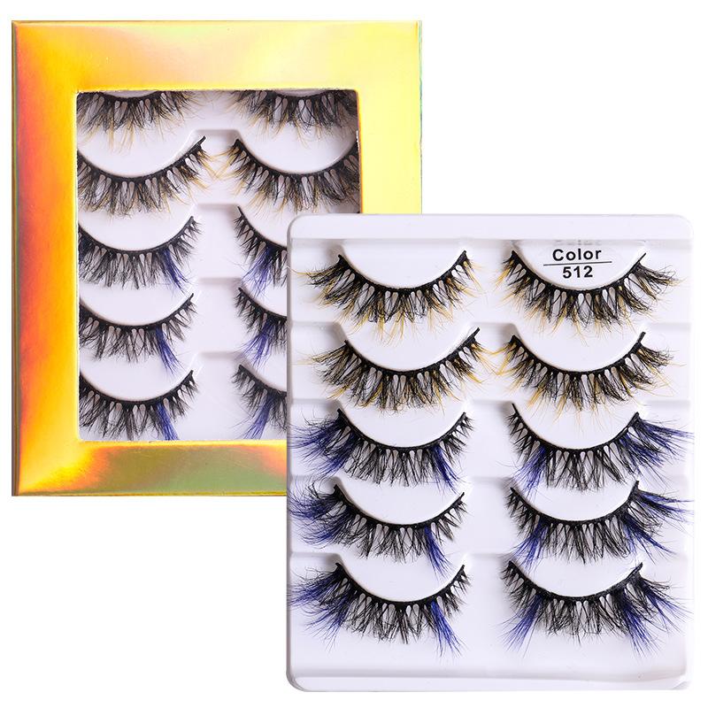 5 Pairs Of Colored Fried False Eyelashes, Naturally Thick Curled Imitation Mink Eyelashes